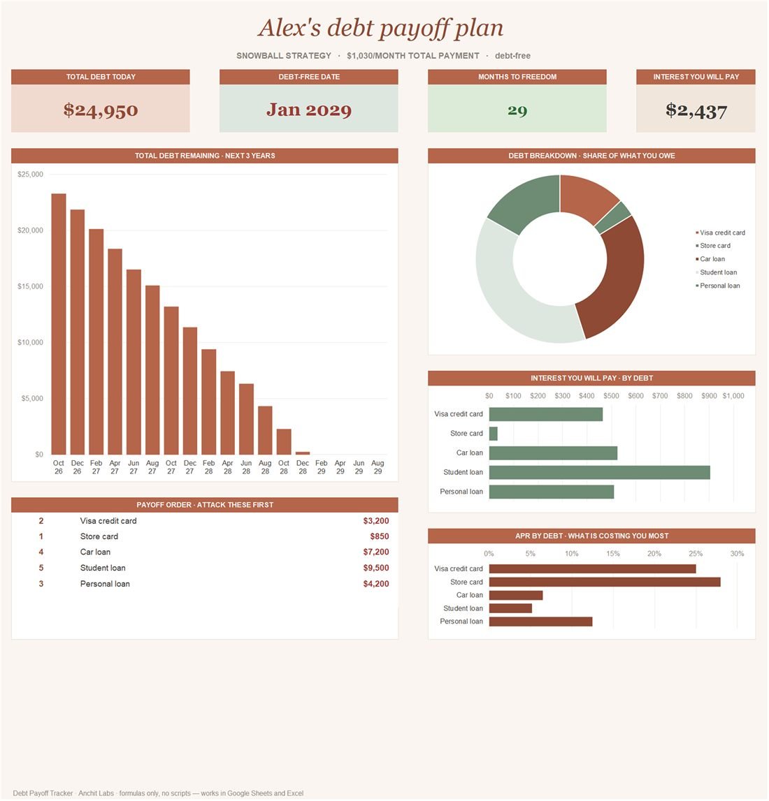 The Debt Payoff Tracker dashboard.
